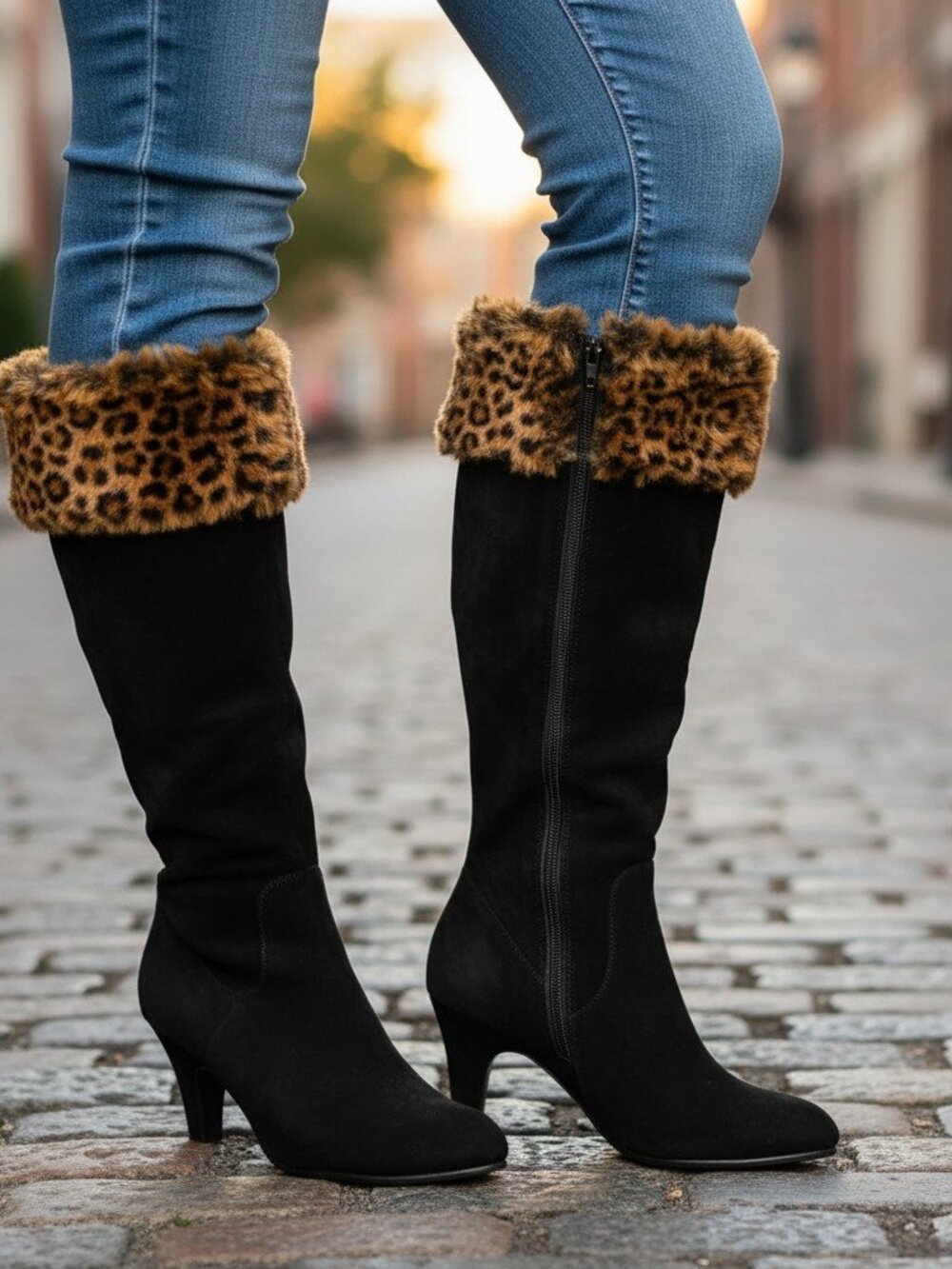 NWOT Aerosoles "Grape Leaves" Black Faux Fur Boots